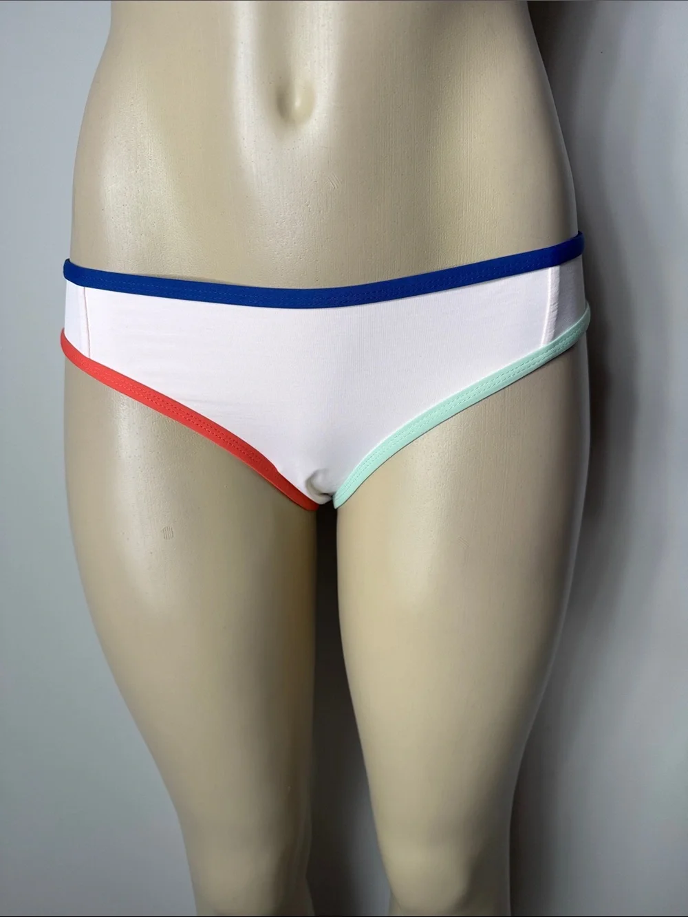 Tavik White Bikini Bottom with Blue, Coral & Mint Trim